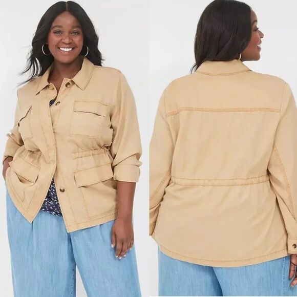 Lane Bryant Jackets & Blazers - Lane Bryant Tencel Twill Cargo Military Utility Jacket Tan Plus Size: 14/16 NWOT